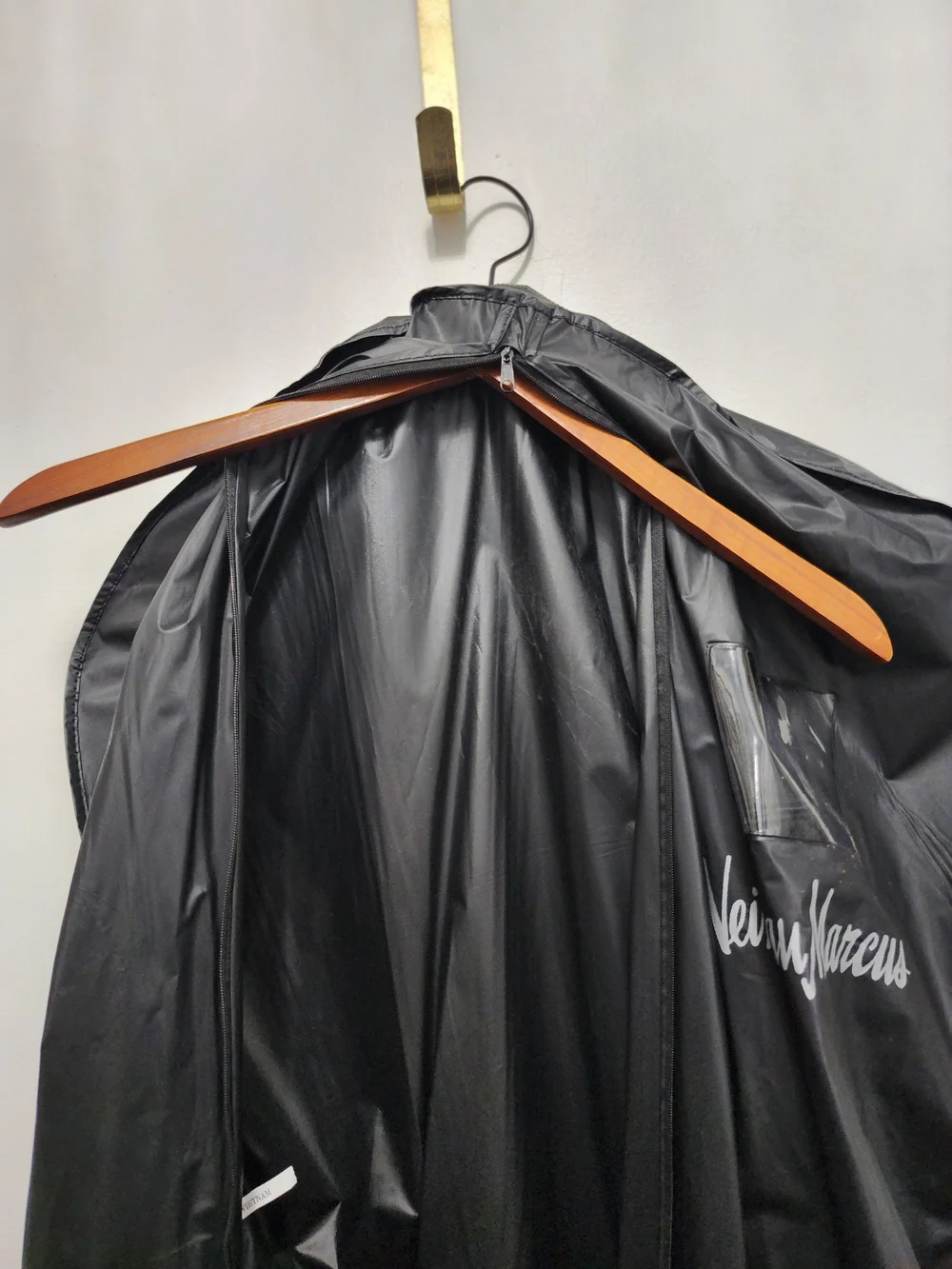 Vintage Neiman Marcus Black Garment Bag With Wooden Hanger